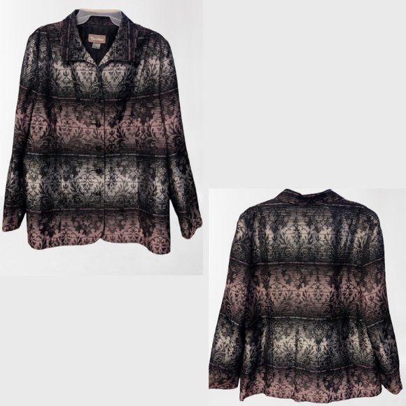 Metallic Blazer Black Gray Purple Baroque Pattern - Picture 3 of 10